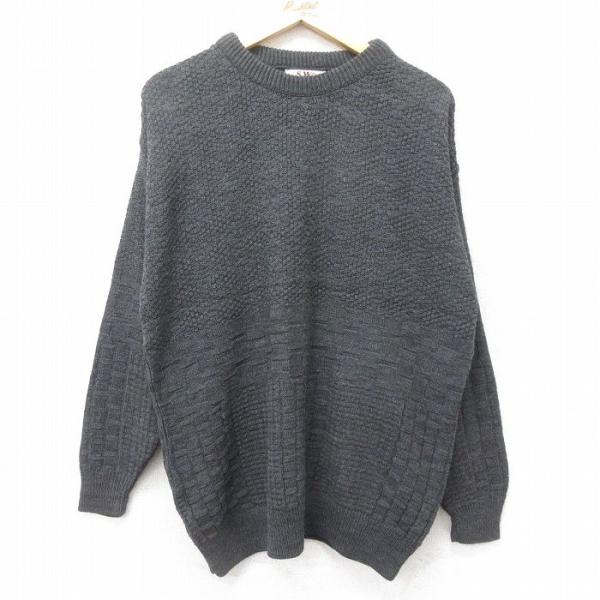 L/古着 長袖 セーター メンズ 90s アクリル クルーネック 濃グレー 霜降り 24nov06 ...