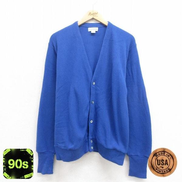 【20%OFF】M/古着 IZOD 長袖 ニット カーディガン メンズ 90s ワンポイントロゴ 青...
