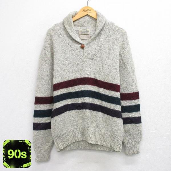 【20%OFF】M/古着 長袖 セーター メンズ 90s ウール ショールカラー 薄グレー他 25o...