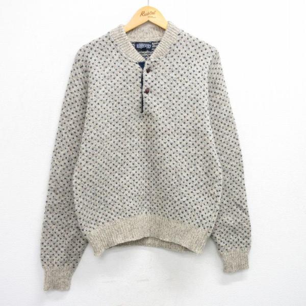 【50%OFF】M/古着 ランズエンド 長袖 セーター メンズ 90s バーズアイ ウール ヘンリー...