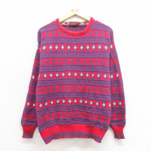 L/古着 長袖 セーター メンズ 00s クルーネック 紺他 ネイビー 25mar07