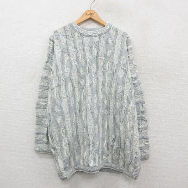 XL/古着 長袖 セーター メンズ 3Dニット アクリル クルーネック 薄グレー他 25dec13
