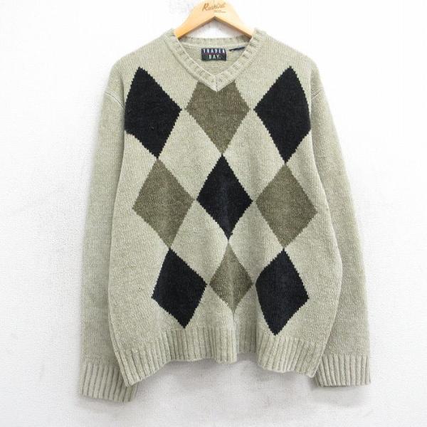 【50%OFF】XL/古着 長袖 セーター メンズ 00年代 00s Vネック ベージュ系他 25d...