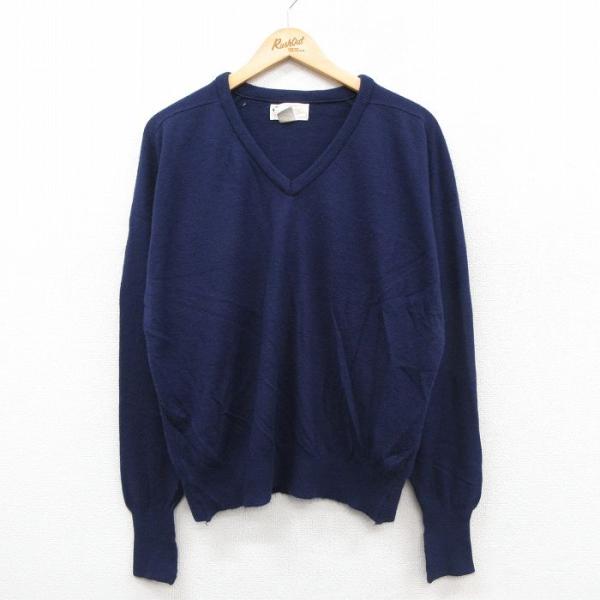 L/古着 アーノルドパーマー 長袖 セーター メンズ80年代 80s 無地 ラグラン アクリル Vネ...