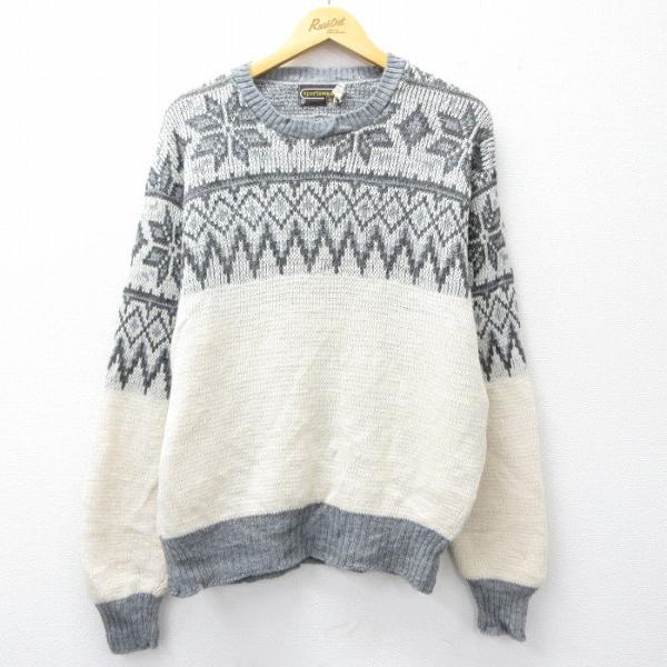 【20%OFF】L/古着 長袖 ノルディック セーター メンズ 80年代 80s 雪柄 ウール クル...