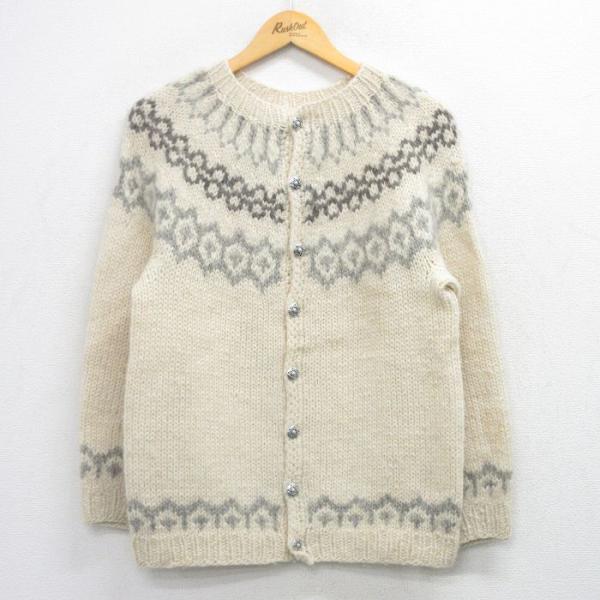 M/古着 長袖 ノルディック ニット カーディガン メンズ 80年代 80s ロパペイサ 手編み ハ...
