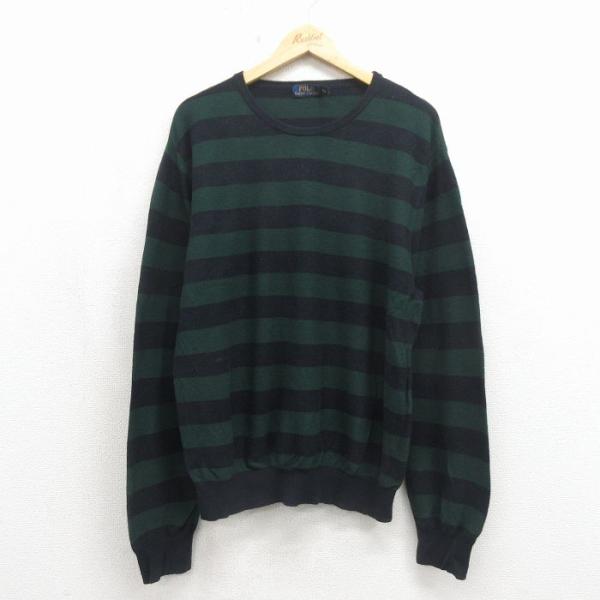 XL/古着 ラルフローレン 長袖 ブランド セーター メンズ カシミア クルーネック グリーン ボー...