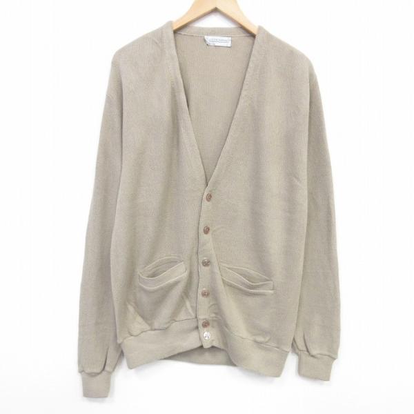 XL/古着 長袖 ニット カーディガン メンズ 90年代 90s 無地 アクリル USA製 濃ベージ...