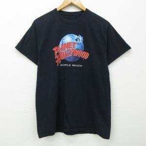 M/古着 半袖 Tシャツ メンズ プラネットハリウッド マートルビーチ クルーネック 黒 ブラック 21jul19 中古