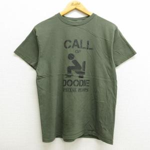 M/古着 半袖 Tシャツ メンズ CALL OF DOODIE トイレ クルーネック 濃緑 グリーン 22aug18 中古
