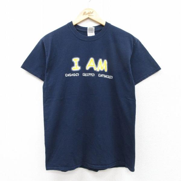 M/古着 半袖 Tシャツ メンズ I AM AVID コットン クルーネック 紺 ネイビー 25au...