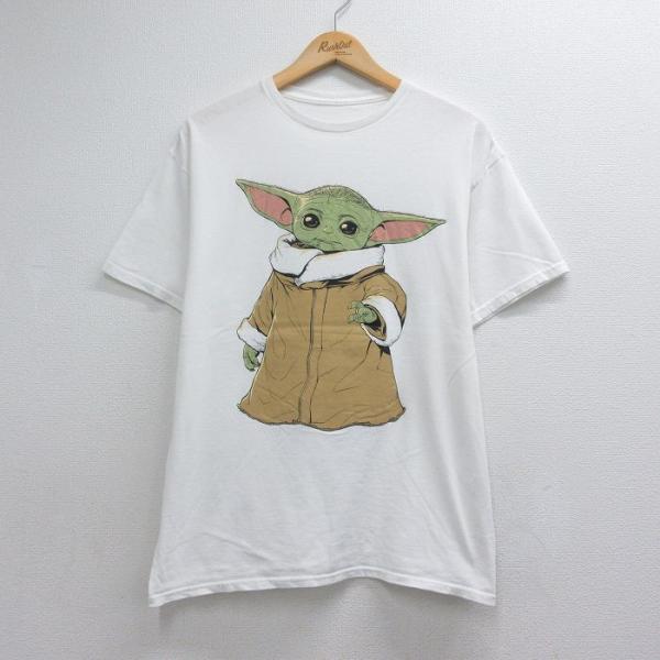 L/古着 半袖 Tシャツ メンズ 映画 スターウォーズ グローグー クルーネック ホワイト 26ju...