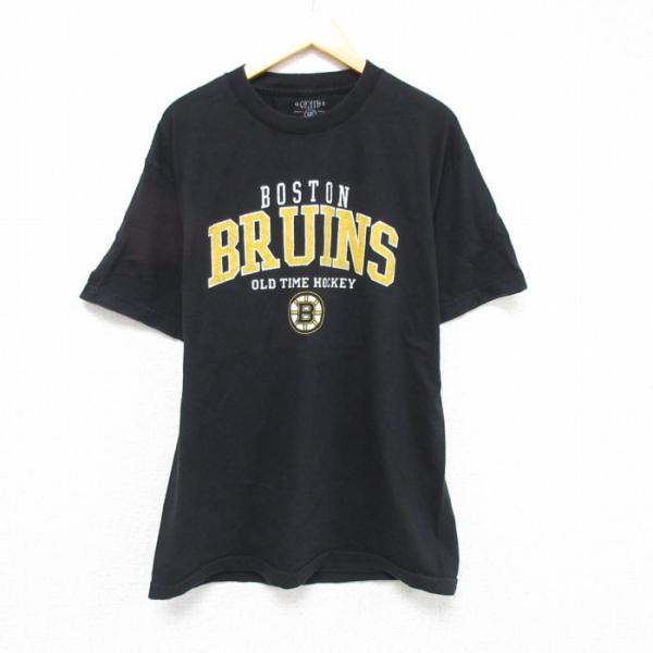 L/古着 半袖 Tシャツ メンズ NHL ボストンブルーインズ コットン クルーネック 黒 ブラック...