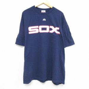 XL/古着 マジェスティック 半袖 Tシャツ メンズ MLB ボストンレッドソックス 大きいサイズ クルーネック 紺 ネイビー メジャーリーグ 2OF