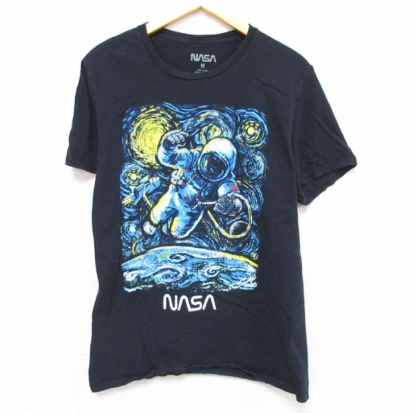 M/古着 半袖 Tシャツ メンズ NASA 星月夜 コットン クルーネック 黒 ブラック 23apr...