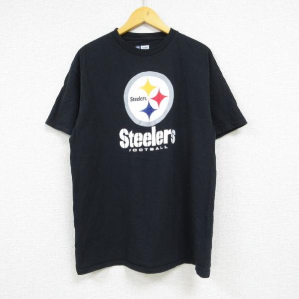 L/古着 半袖 Tシャツ メンズ NFL ピッツバーグスティーラーズ クルーネック 黒 ブラック ア...