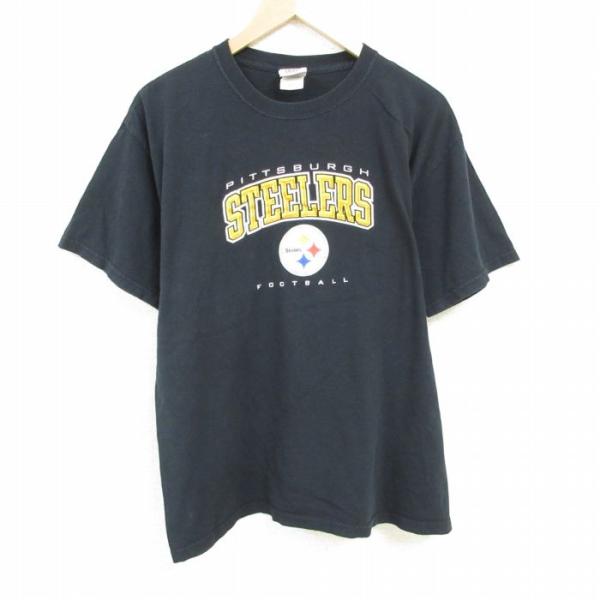 L/古着 半袖 Tシャツ メンズ NFL ピッツバーグスティーラーズ コットン クルーネック 黒 ブ...