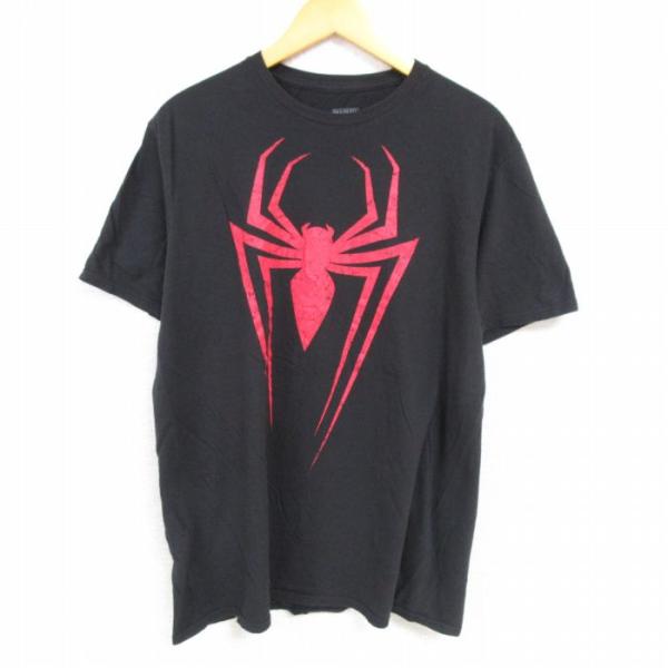 L/古着 半袖 Tシャツ メンズ マーベル スパイダーマン コットン クルーネック 黒 ブラック 2...