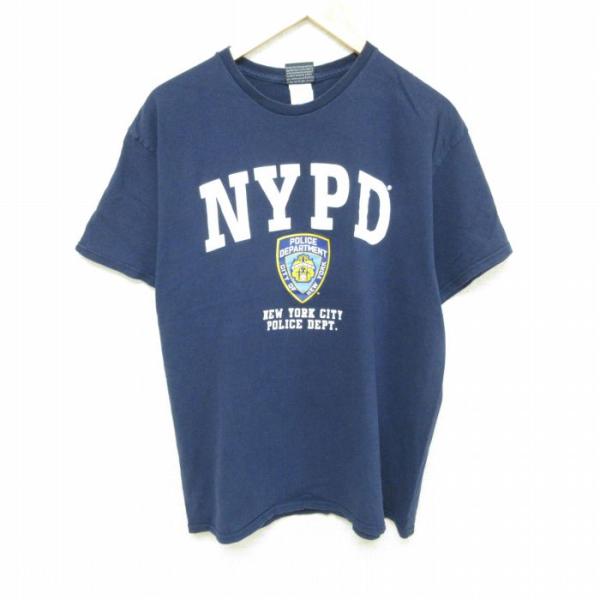 L/古着 半袖 Tシャツ メンズ 00s NYPD 警察署 ニューヨーク コットン クルーネック 紺...