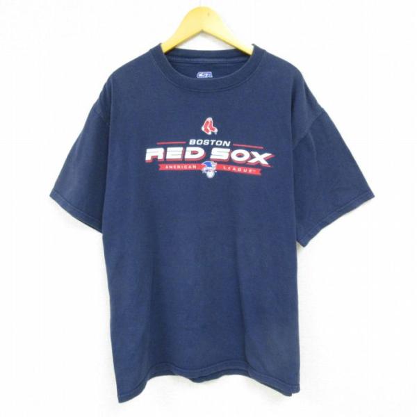 XL/古着 半袖 Tシャツ メンズ MLB ボストンレッドソックス コットン クルーネック 紺 ネイ...