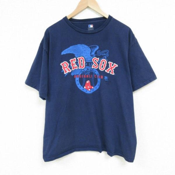 XL/古着 半袖 Tシャツ メンズ MLB ボストンレッドソックス コットン クルーネック 紺 ネイ...
