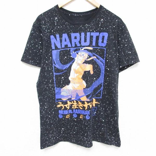 L/古着 半袖 Tシャツ メンズ アニメ NARUTO 疾風伝 コットン クルーネック 黒 ブラック...