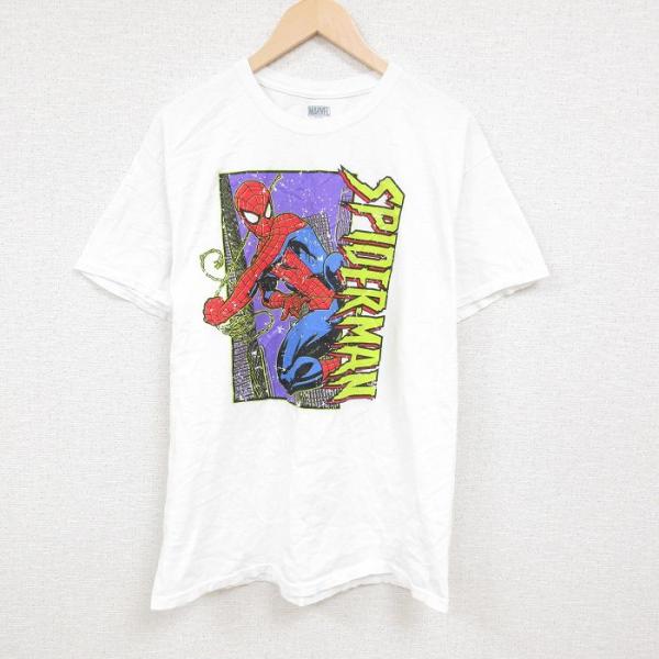 L/古着 半袖 Tシャツ メンズ マーベル スパイダーマン コットン クルーネック 白 ホワイト 2...