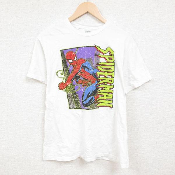 L/古着 半袖 Tシャツ メンズ マーベル スパイダーマン コットン クルーネック 白 ホワイト 2...