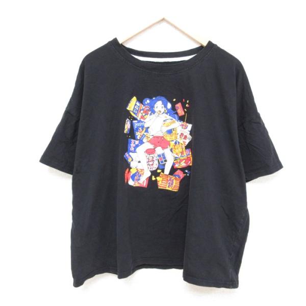 XL/古着 半袖 Tシャツ メンズ SHEIN お菓子 大きいサイズ コットン クルーネック 黒 ブ...