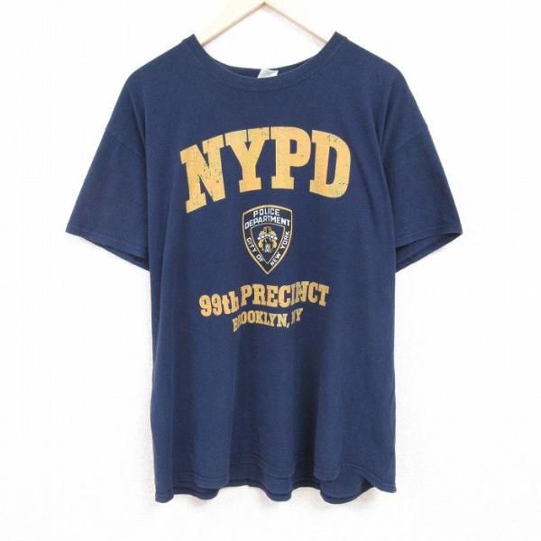 XL/古着 半袖 Tシャツ メンズ NYPD 警察 大きいサイズ コットン クルーネック 紺 ネイビ...