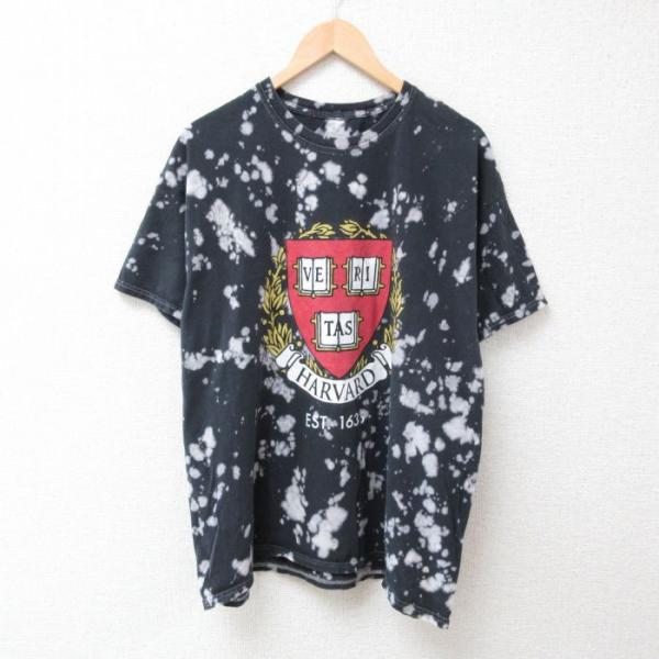 XL/古着 半袖 Tシャツ メンズ ハーバード 大学 クルーネック 黒 ブラック ブリーチ加工 24...