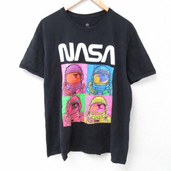 XL/古着 半袖 Tシャツ メンズ NASA コットン クルーネック 黒 ブラック 24apr19 ...