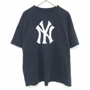 XL/古着 半袖 Tシャツ メンズ MLB ニューヨークヤンキース 大きいサイズ コットン クルーネック 黒 ブラック メジャーリーグ ベースボール｜古着屋RushOut