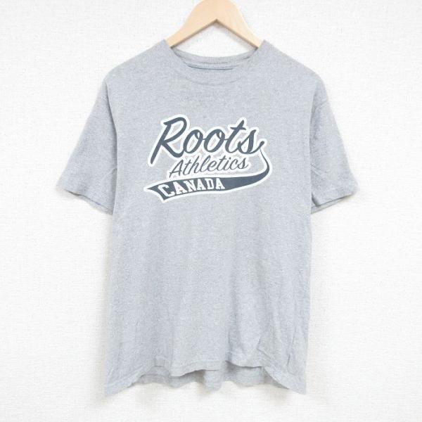 XL/古着 半袖 Tシャツ メンズ Roots 大きいサイズ クルーネック グレー 霜降り 24ma...