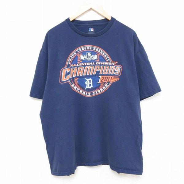 XL/古着 半袖 Tシャツ メンズ MLB デトロイトタイガース コットン クルーネック 紺 ネイビ...