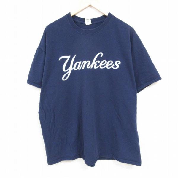 XL/古着 半袖 Tシャツ メンズ MLB ニューヨークヤンキース 大きいサイズ コットン クルーネ...