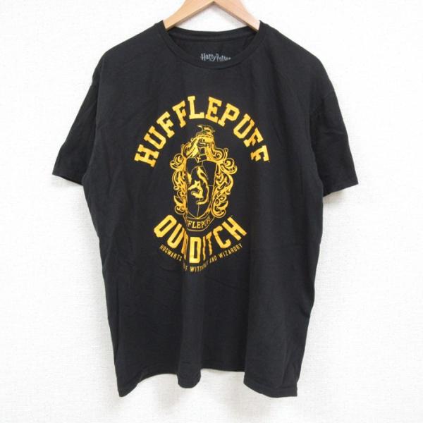 XL/古着 半袖 Tシャツ メンズ ハリーポッター ハッフルパフ コットン クルーネック 黒 ブラッ...