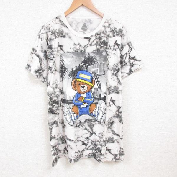 【50%OFF】XL/古着 半袖 Tシャツ メンズ クマ 大きいサイズ ロング丈 クルーネック 濃グ...