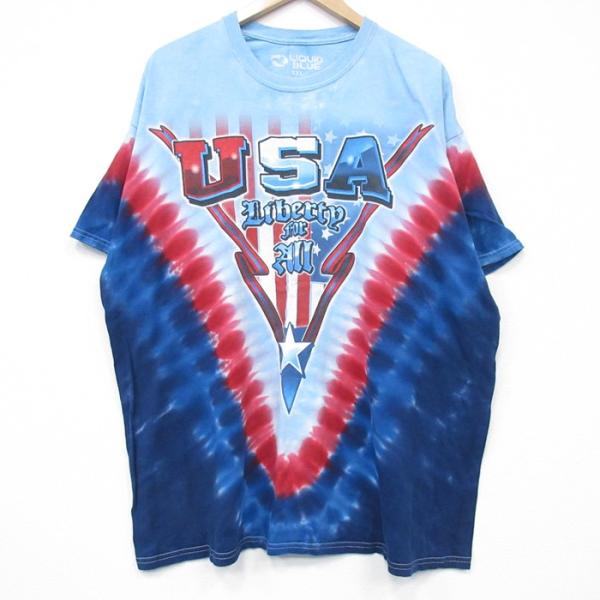 【50%OFF】XL/古着 リキッドブルー 半袖 Tシャツ メンズ USAロゴ 大きいサイズ クルー...