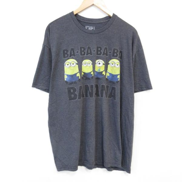 XL/古着 半袖 Tシャツ メンズ ミニオンズ 大きいサイズ クルーネック 濃グレー 霜降り 25a...