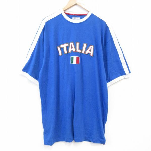 【50%OFF】XL/古着 半袖 Tシャツ メンズ イタリア 刺繍 大きいサイズ ロング丈 コットン...