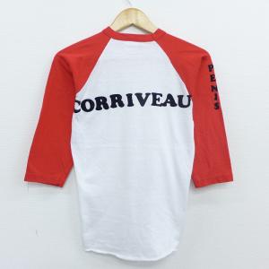 XS/古着 7分袖 ビンテージ Tシャツ 80s CORRIVEAU フロッキープリント ツートンカラー ラグラン クルーネック 白他 ホワイト 20jul03 中古 メンズ 7分丈 七分丈｜furugiyarushout