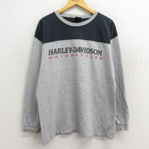 XL/古着 ハーレーダビッドソン 長袖 ビンテージ Tシャツ メンズ 90s ビッグロゴ ツートンカラー コットン クルーネック グレー 霜降り｜古着屋RushOut