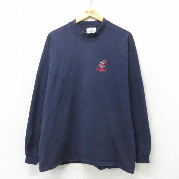 XL/古着 リー Lee 長袖 ビンテージ Tシャツ メンズ 90s MLB クリーブランドインディ...