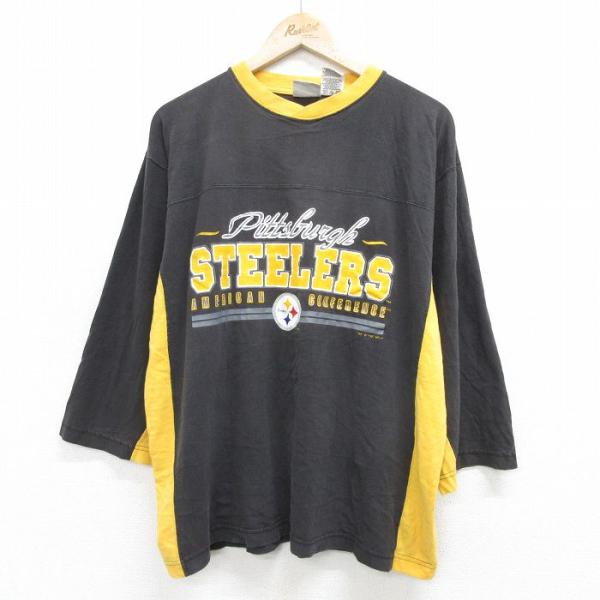 XL/古着 7分袖 ビンテージ フットボール Tシャツ メンズ 90s NFL ピッツバーグスティー...