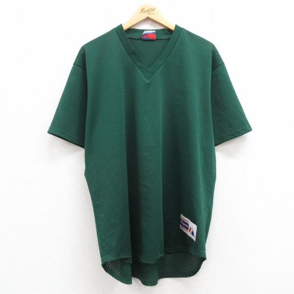 XL/古着 マジェスティック 半袖 ビンテージ Tシャツ メンズ 90s 無地 メッシュ地 Vネック...