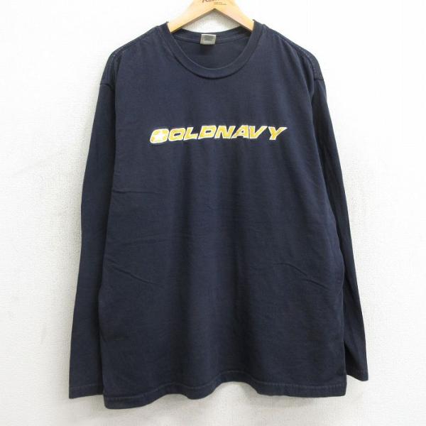 XL/古着 オールドネイビー OLDNAVY 長袖 Tシャツ メンズ ビッグロゴ 大きいサイズ コッ...