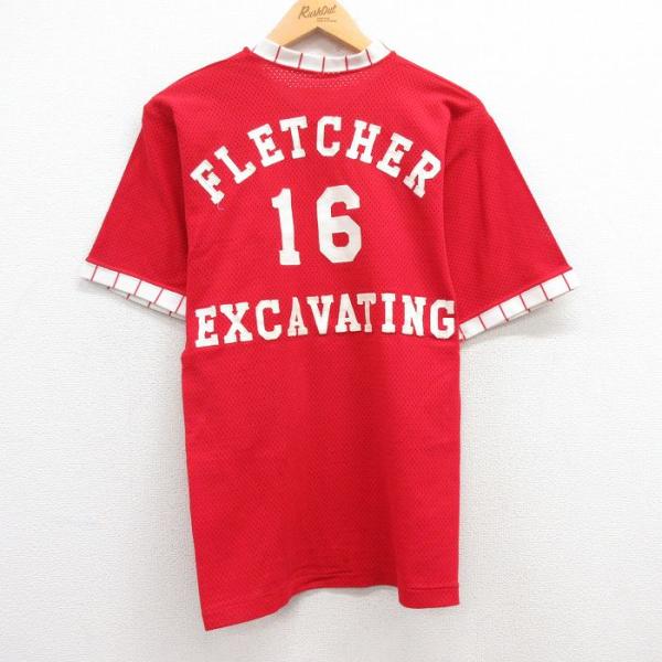 S/古着 半袖 ビンテージ Tシャツ メンズ 80s FLETCHER メッシュ地 Vネック 赤他 ...