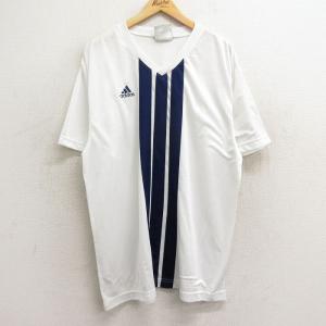 XL/古着 アディダス adidas 半袖 ビンテージ Tシャツ メンズ 90s ワンポイントロゴ 大きいサイズ Vネック 白他 ホワイト 3本ライン spe 24m｜古着屋RushOut