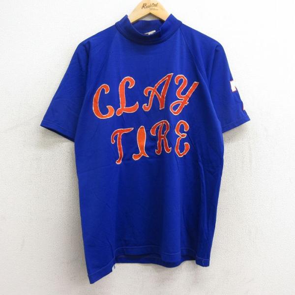 L/古着 半袖 ビンテージ Tシャツ メンズ 80s CLAY TIRE ラグラン ハイネック モッ...